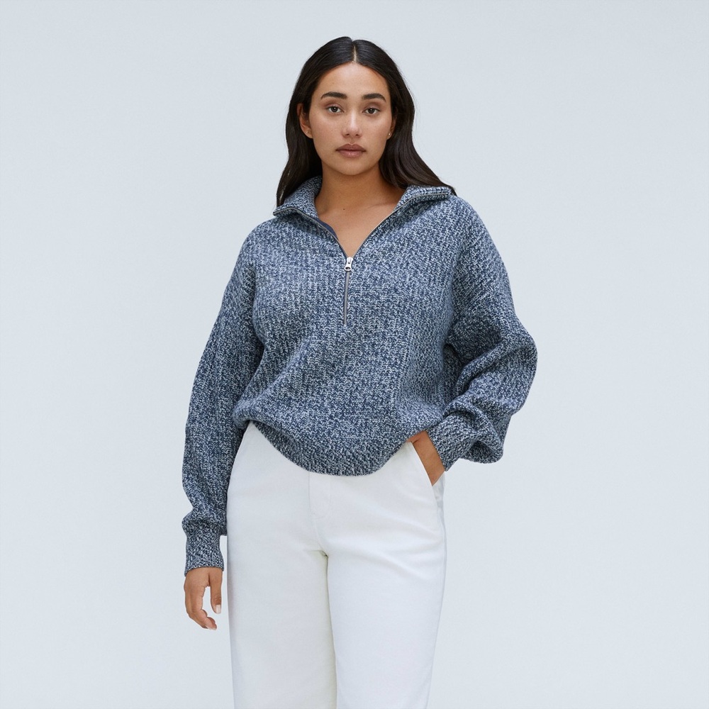 Everlane 100% Wool Felted Merino Half-Zip Sweater Blue Gray